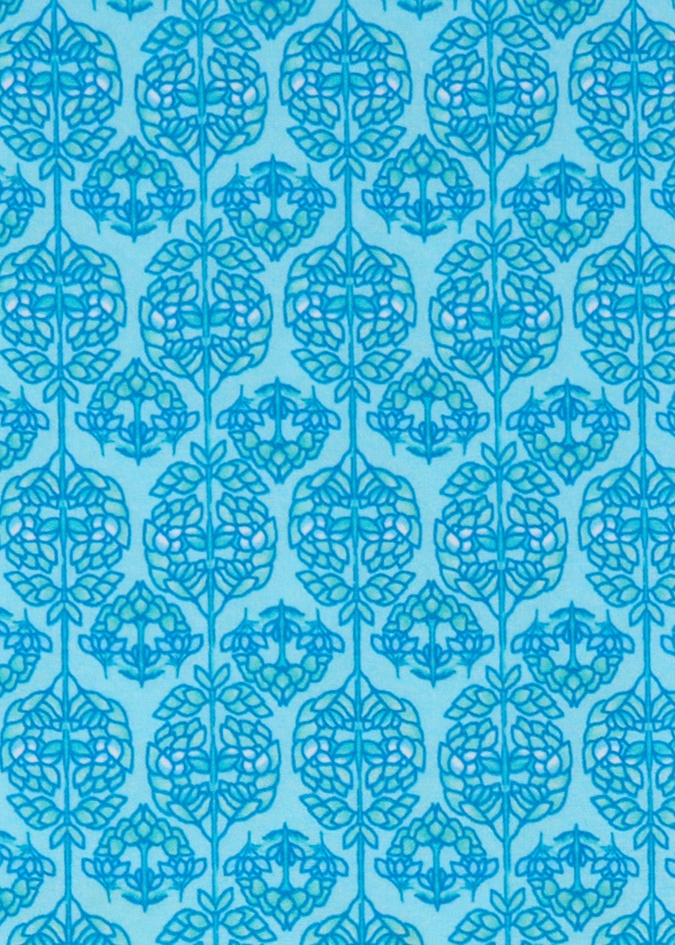 A close up of the UPF 50+ blue printed woven fabric on the Cabana Life Rosebay Relaxed Maxi Dress.