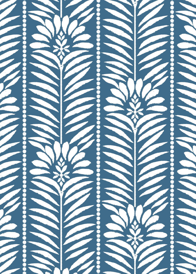 White floral pattern on a blue background