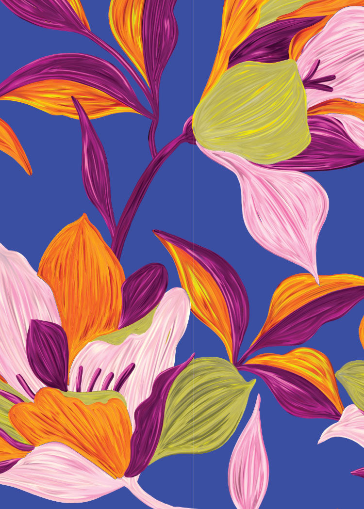 Colorful floral pattern on a blue background