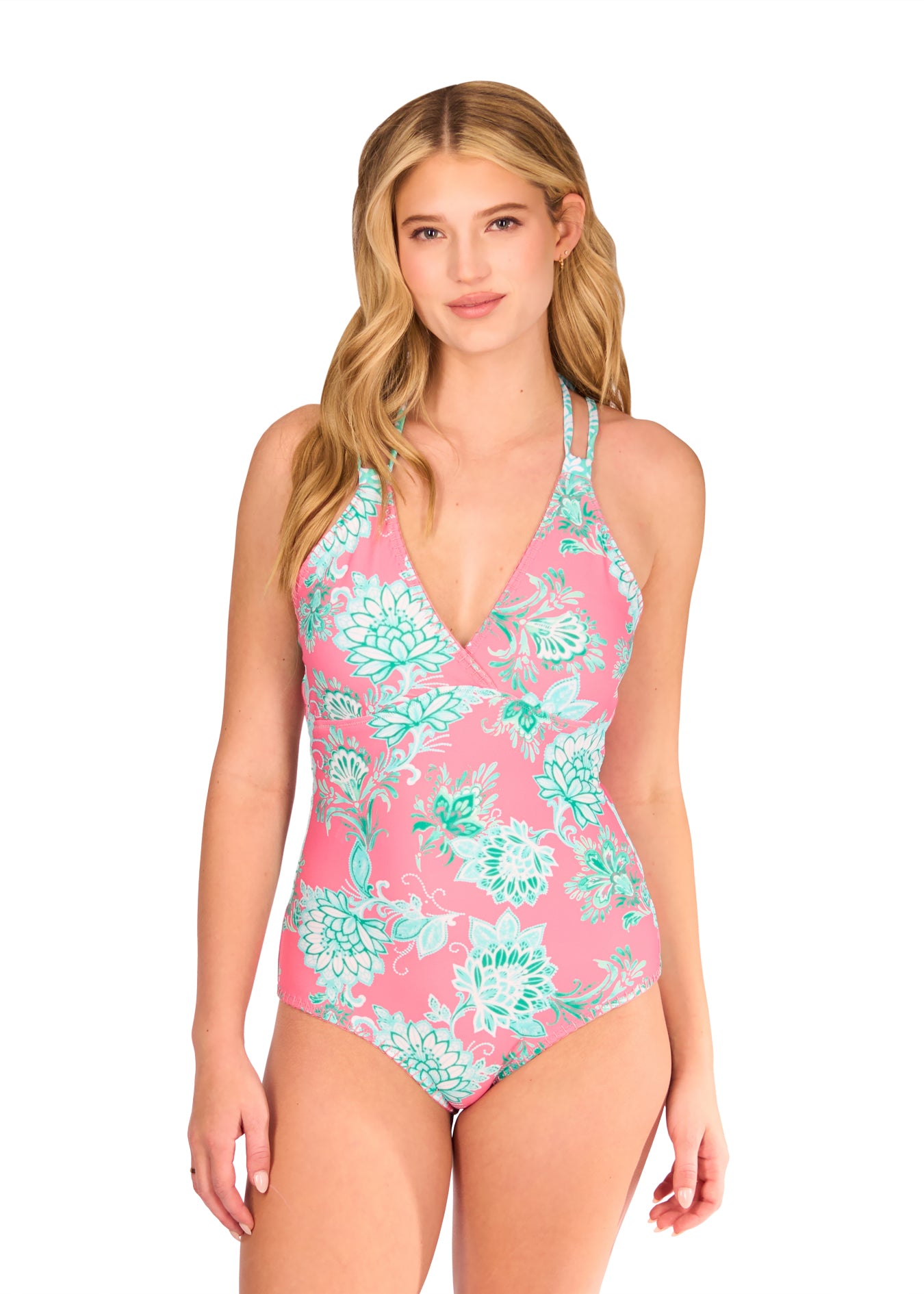 Woman in pink side of Cote d`Azur Reversible One-Piece