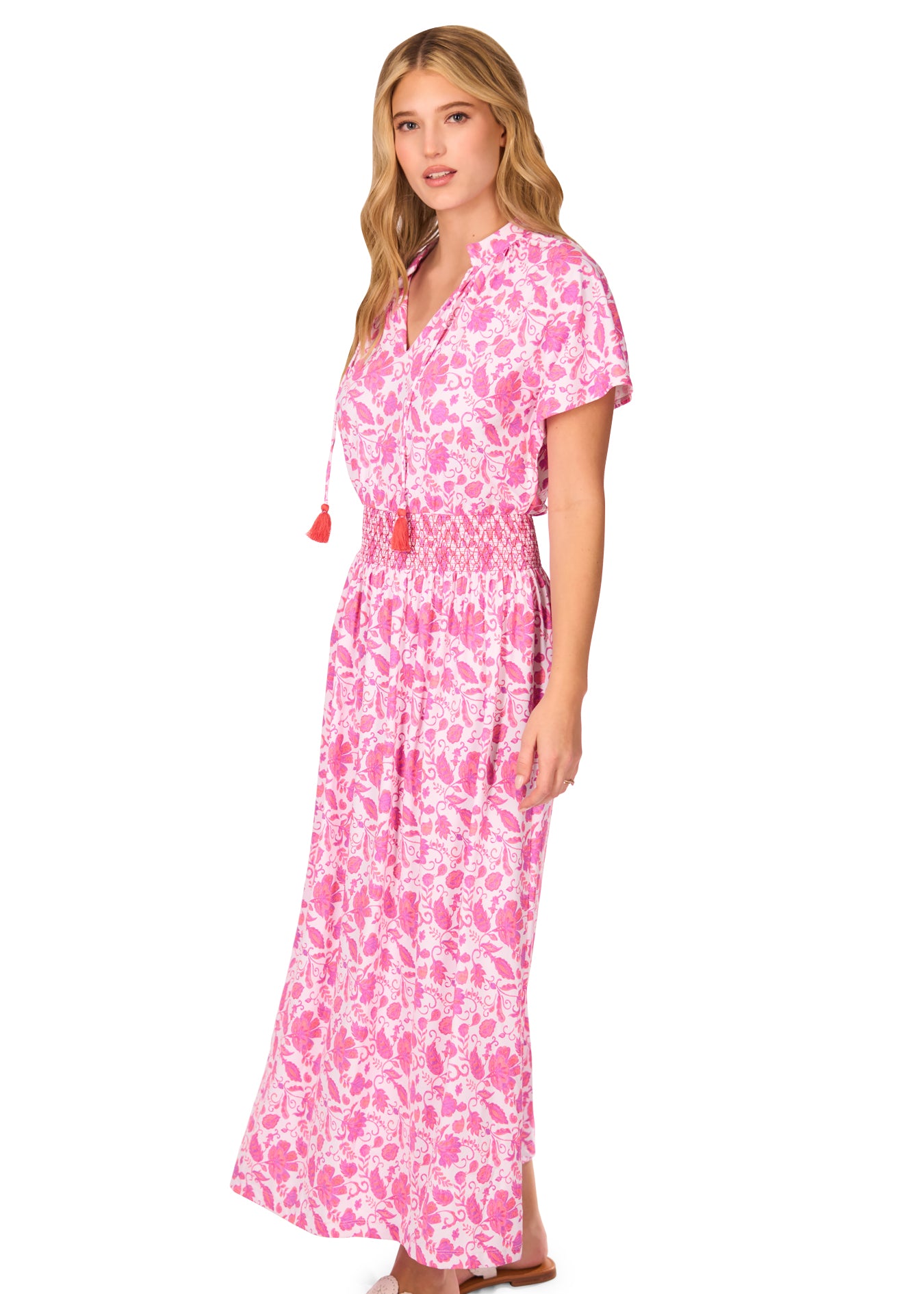Side of woman in Provence Smocked Waist Maxi Dress
