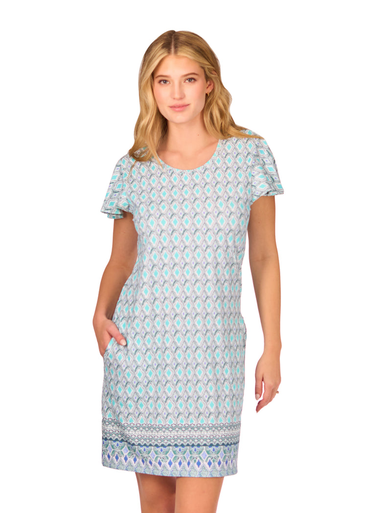 Woman wearing Amalfi Coast Ruffle Short Sleeve Dress