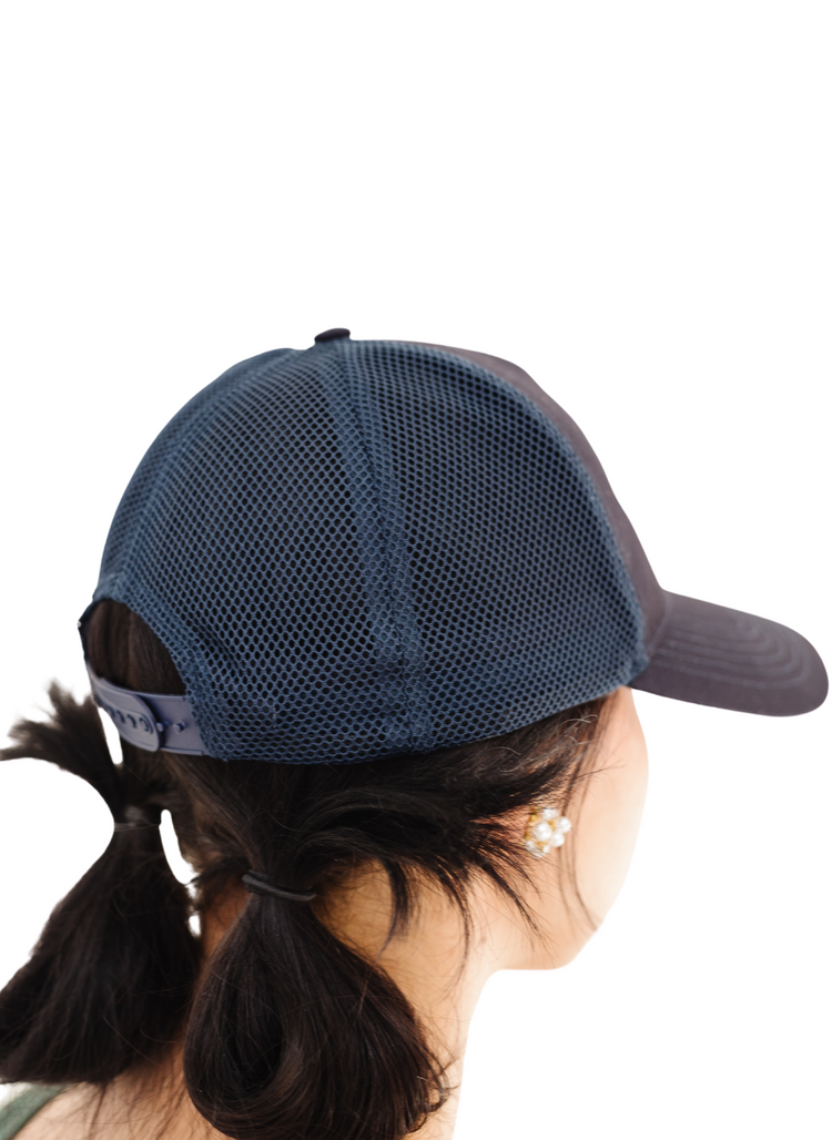 Back of Navy Cabana Boy Hat on girl