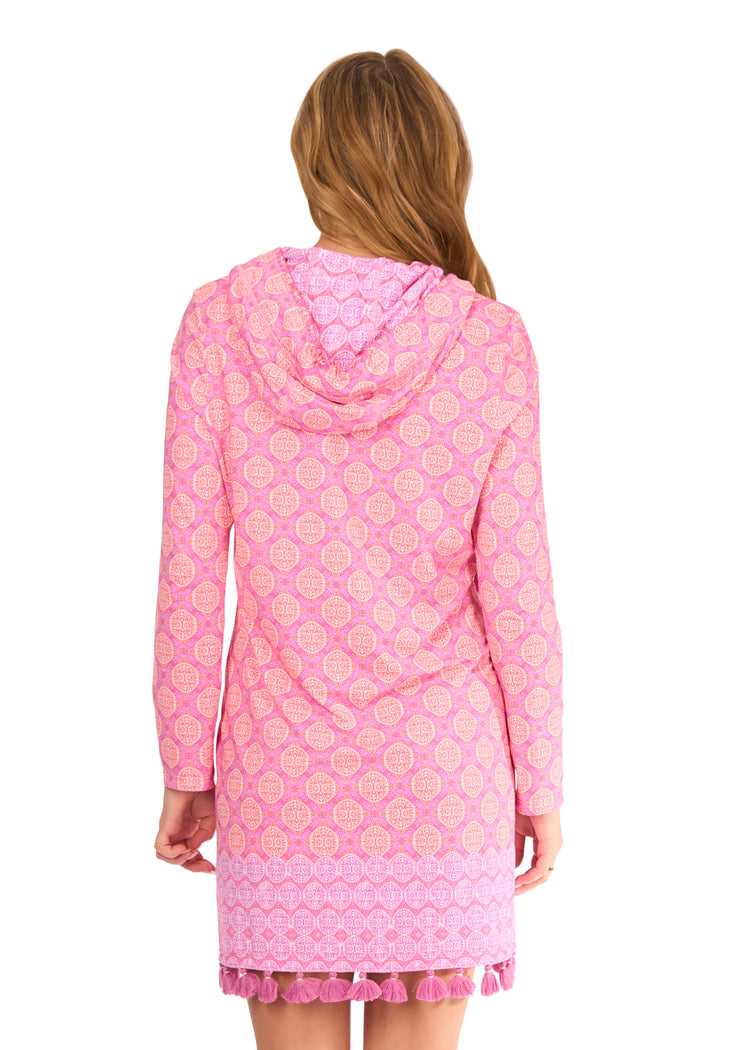 Back of woman in Provence Hooded Cover Up