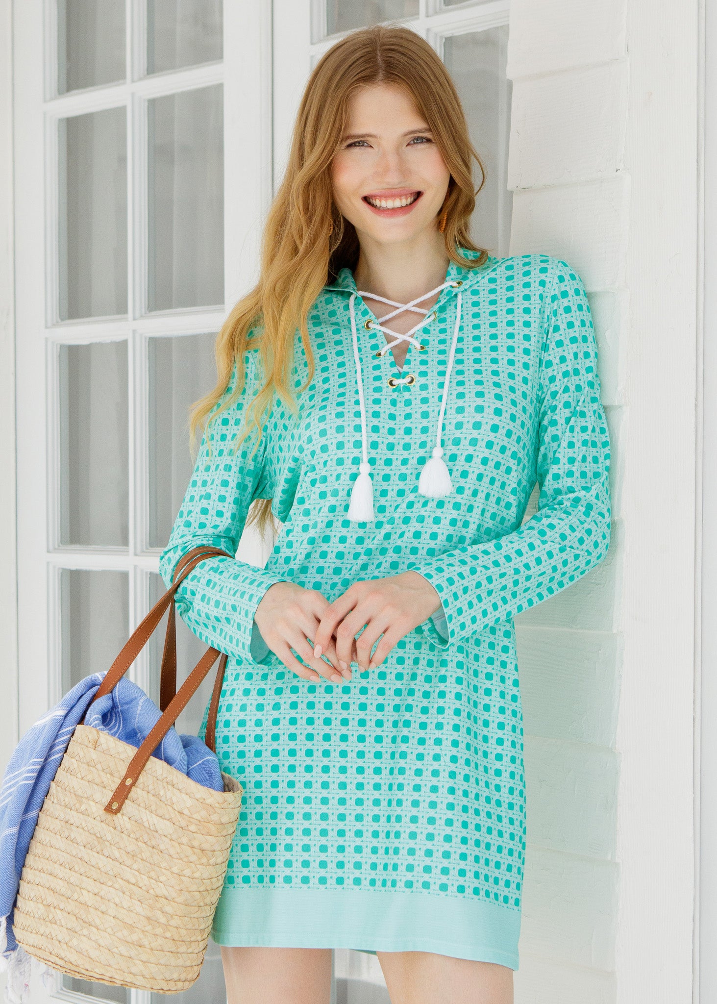 Cabana Life - Flora Lace Up Hooded Cover Up - White - 3X Cabana Life - Flora Lace Up Hooded Cover Up - White - 3X