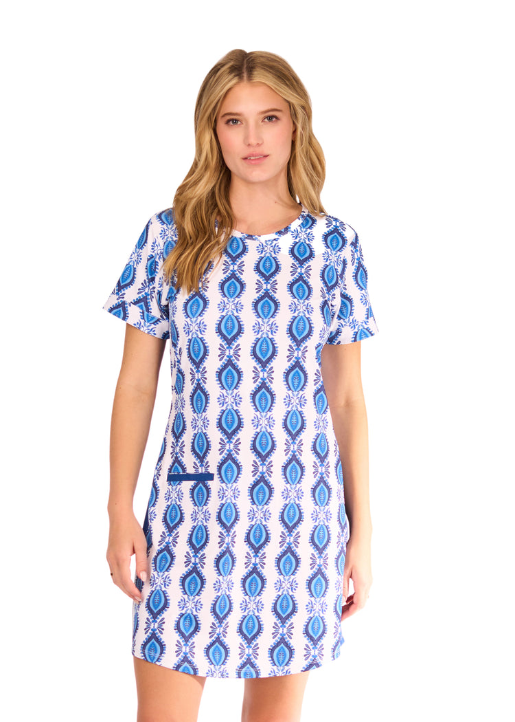 Woman wearing San Sebastian Short Sleeve Tee Dress