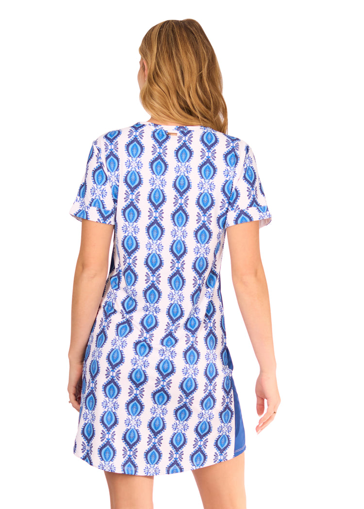 Back of woman wearing San Sebastian Short Sleeve Tee Dress