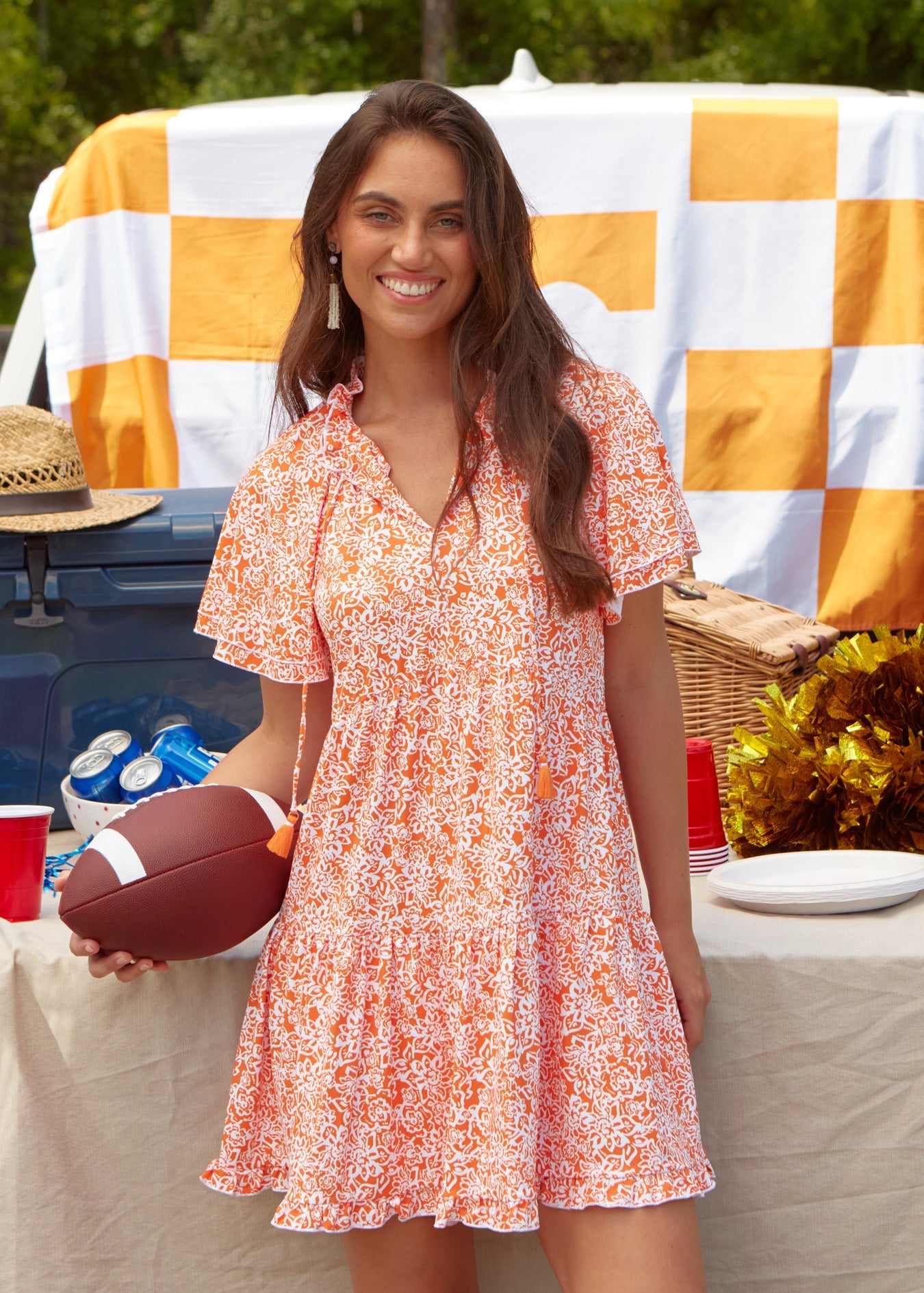 Orange Game Day Short Sleeve Tiered Dress Cabana Life