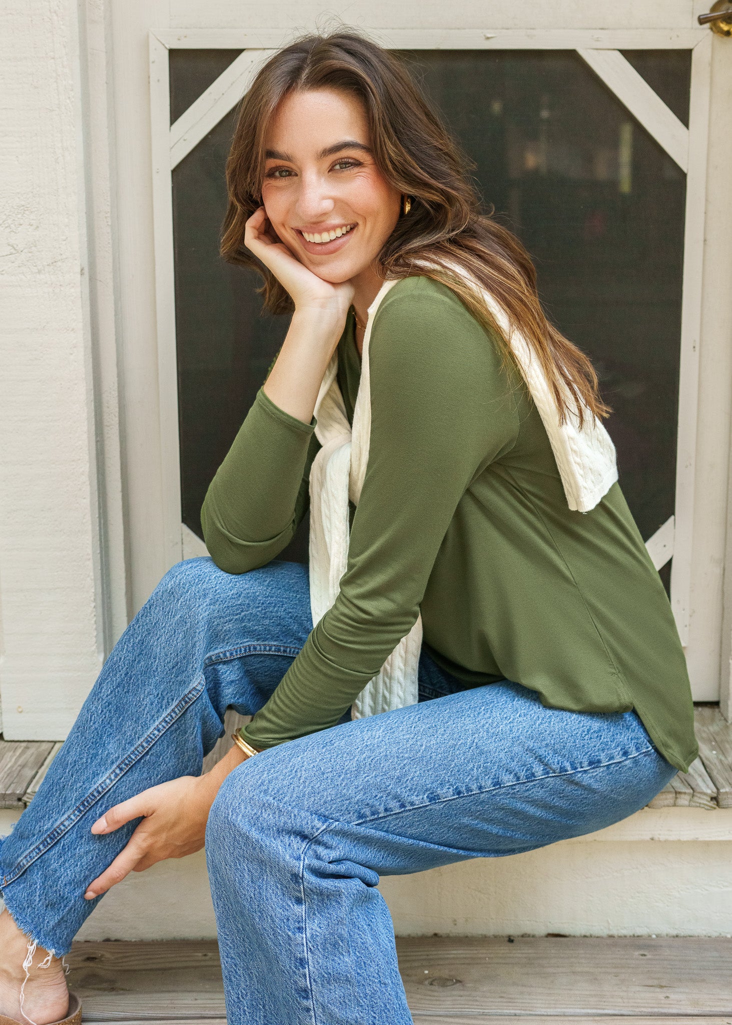 Olive Hi/Lo Bamboo Long Sleeve Top | Cabana Life