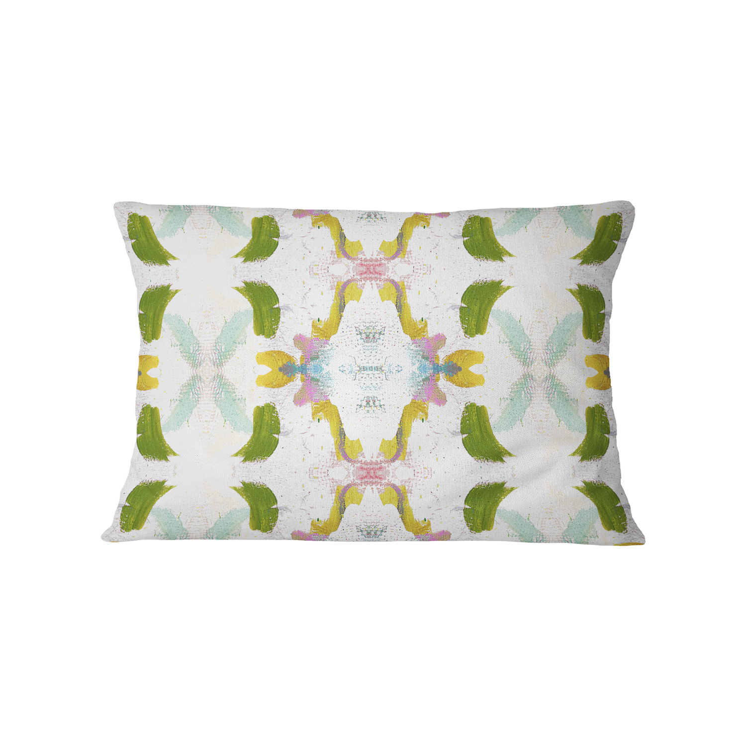 Decorative pillow with a colorful abstract pattern on a white background