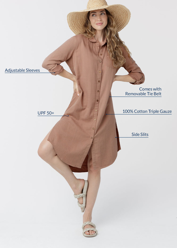 Sand Gauze Button Down Shirt Dress