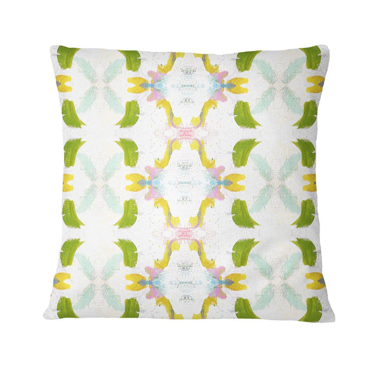 Decorative pillow with a colorful geometric pattern on a white background