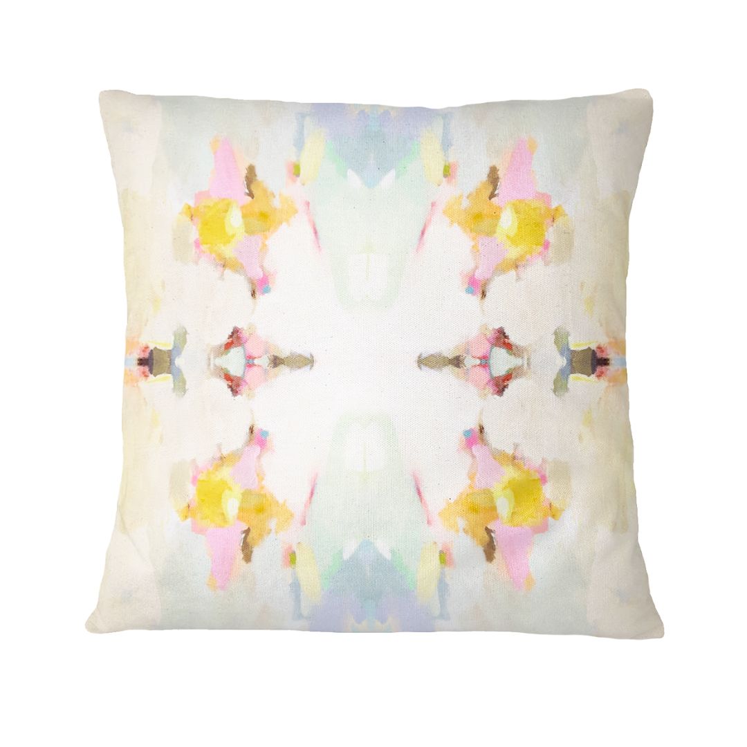 Decorative pillow with colorful abstract pattern on a white background