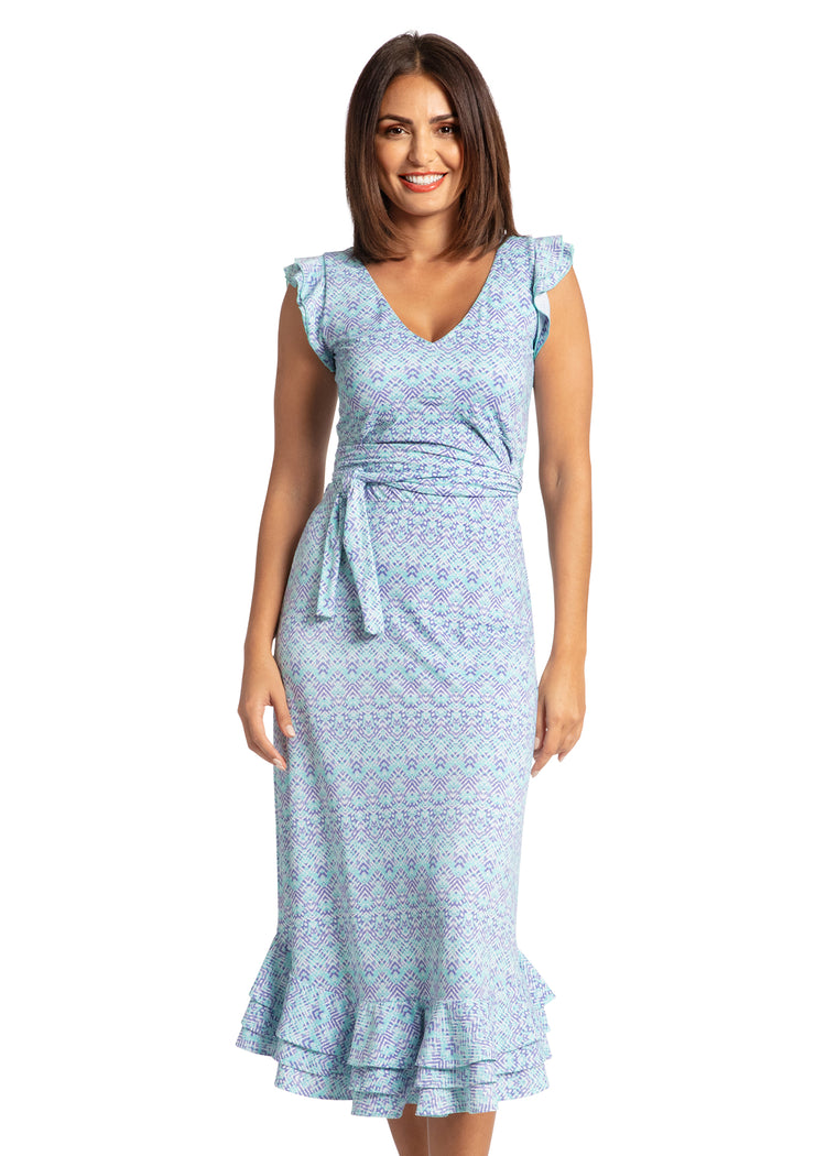 Woman wearing Naples Ruffle Maxi Skirt and Top.