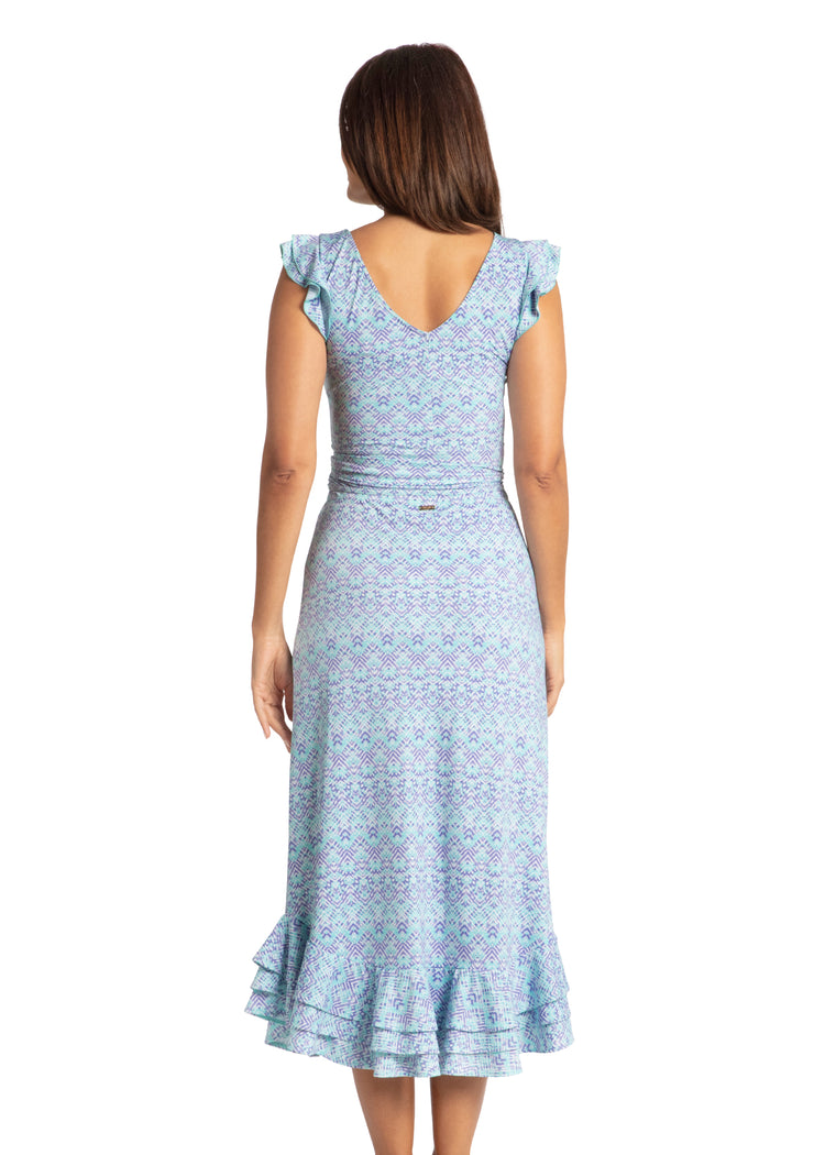 Woman wearing Naples Ruffle Maxi Skirt and Top.