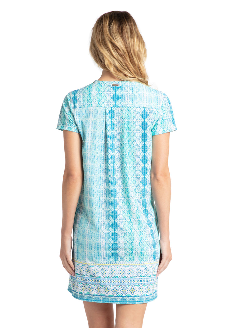 Woman wearing Coastal Cottage Short Sleeve Shift Dress.