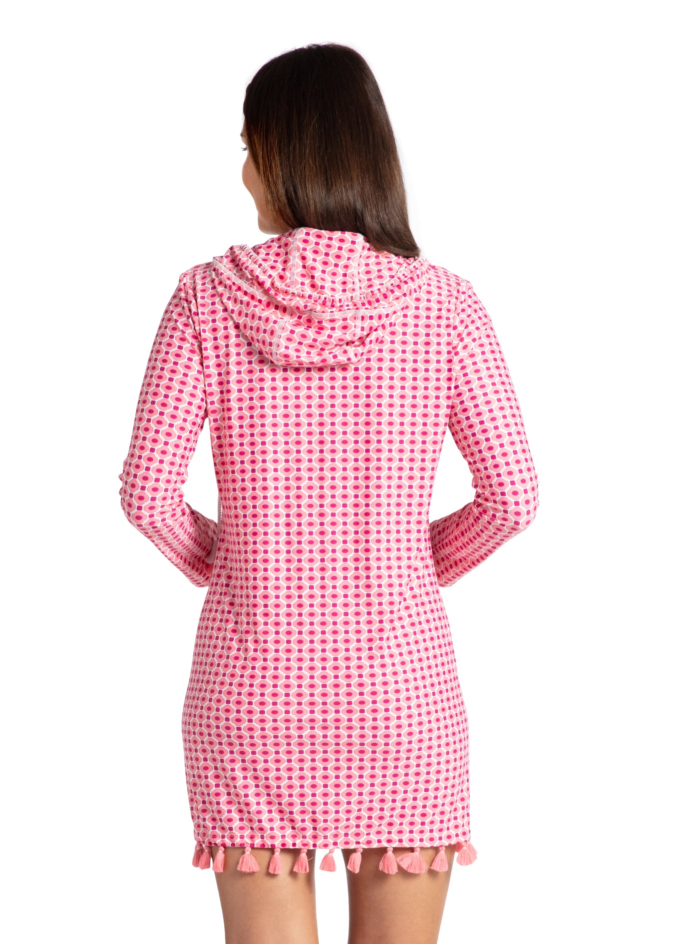 Woman wearing Coral Gables Hooded Cover Up.