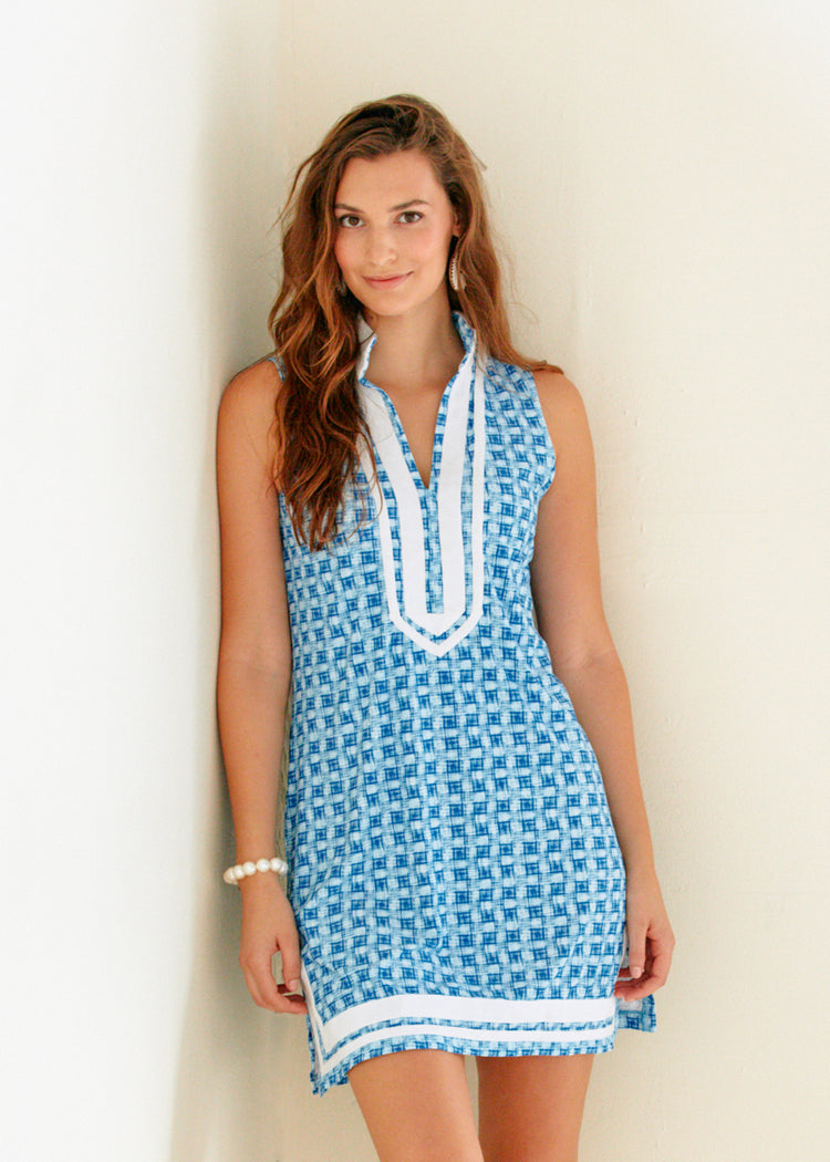 Woman wearing Windermere Sleeveless Tunic Dress.