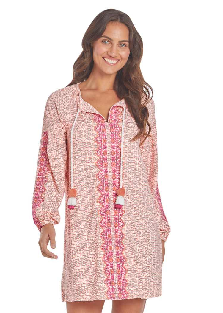 Woman wearing Tulum Embroidered Tassel Cover Up