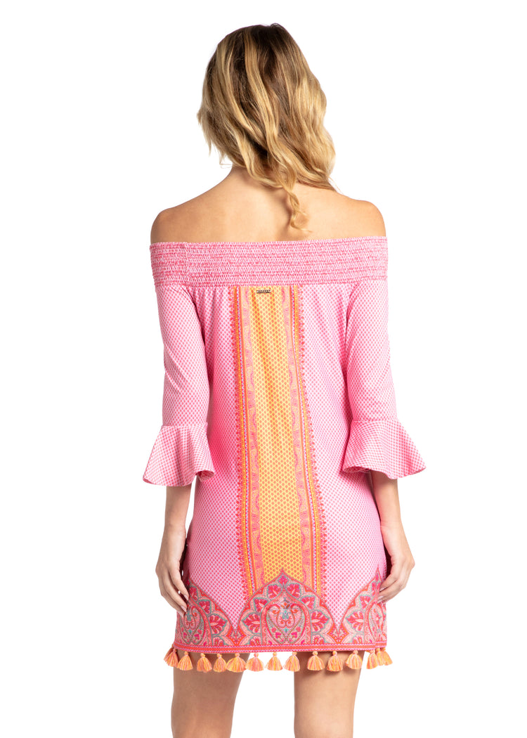 Woman wearing Boca Raton Off The Shoulder Dress.