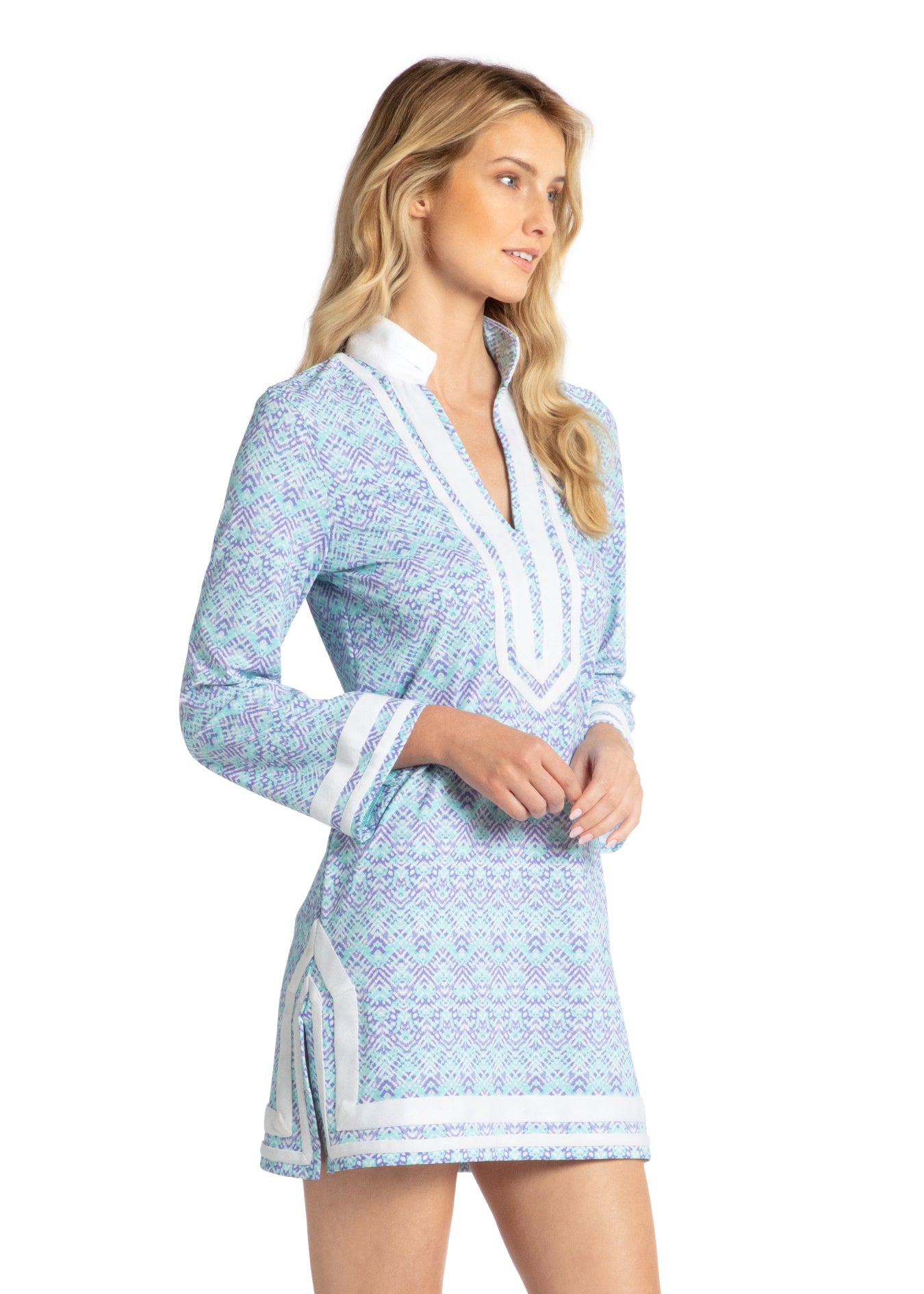 Woman modeling front of Naples Tunic Dress.