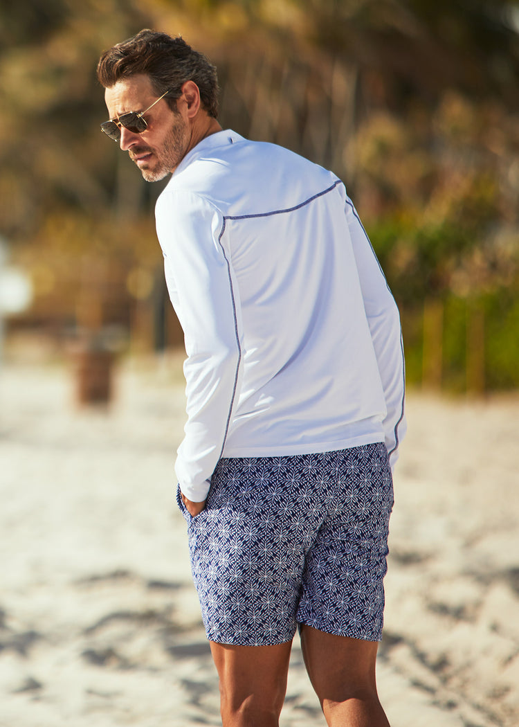 Man wearing Cabana Life White Sport Zip Top with UPF 50+