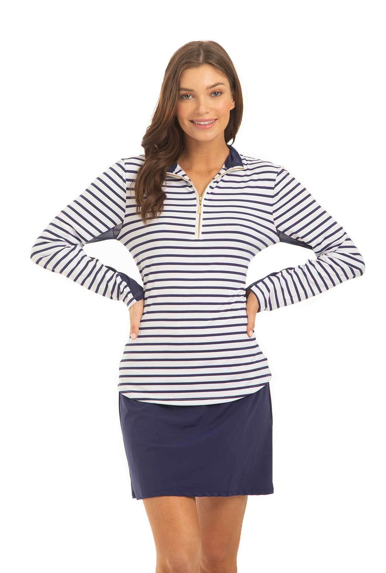 Navy Stripe 1/4 Zip Sport Top