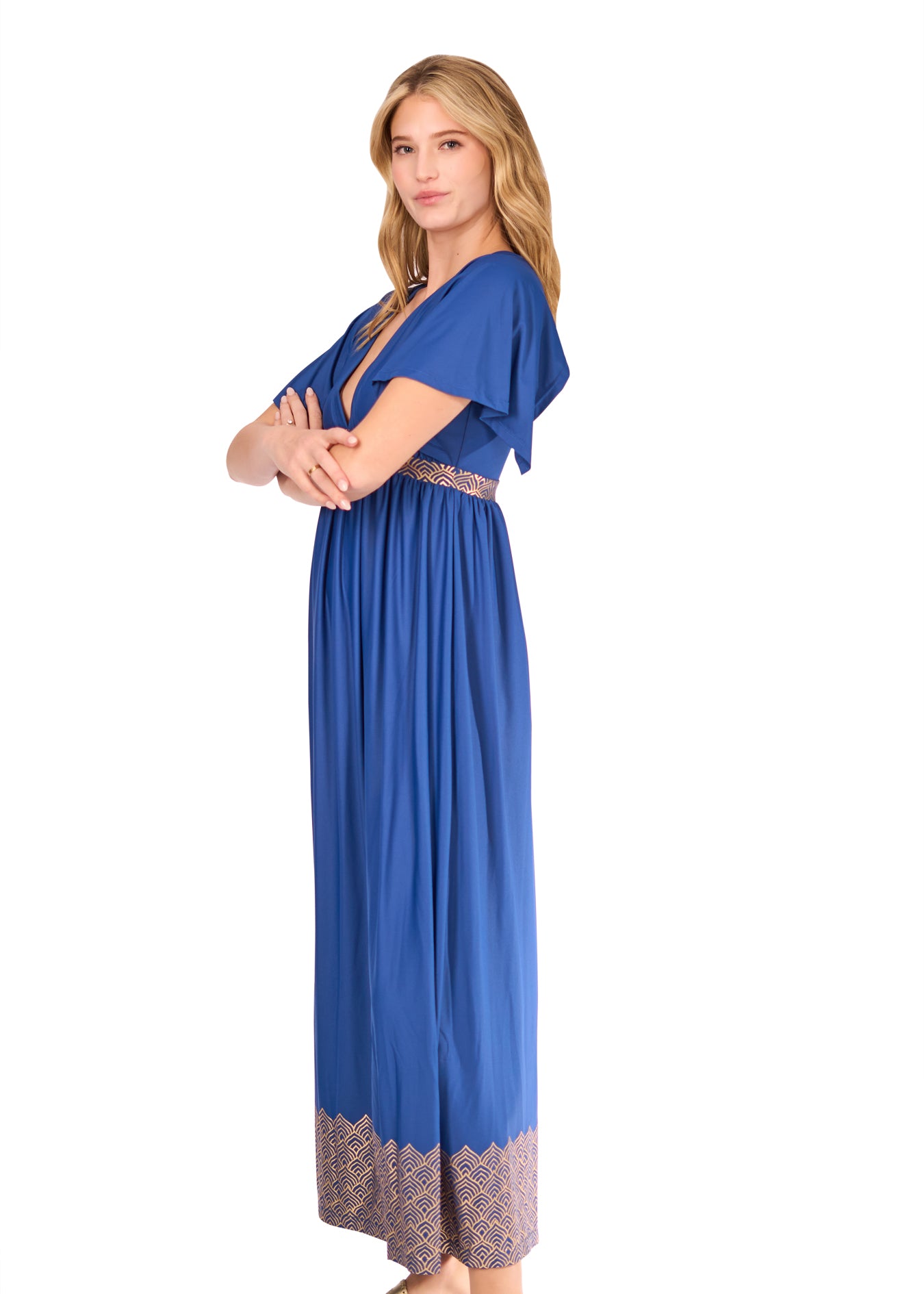 Navy Blue Flutter Sleeve Maxi Dress | Cabana Life