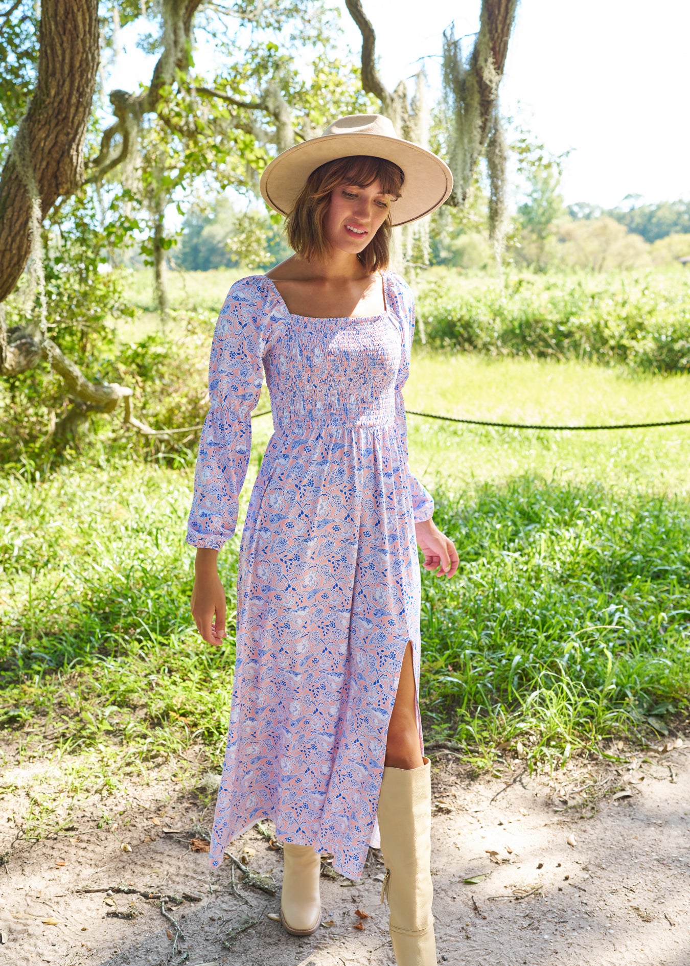 Woman wearing Marion Square Puff Sleeve Maxi Dress
