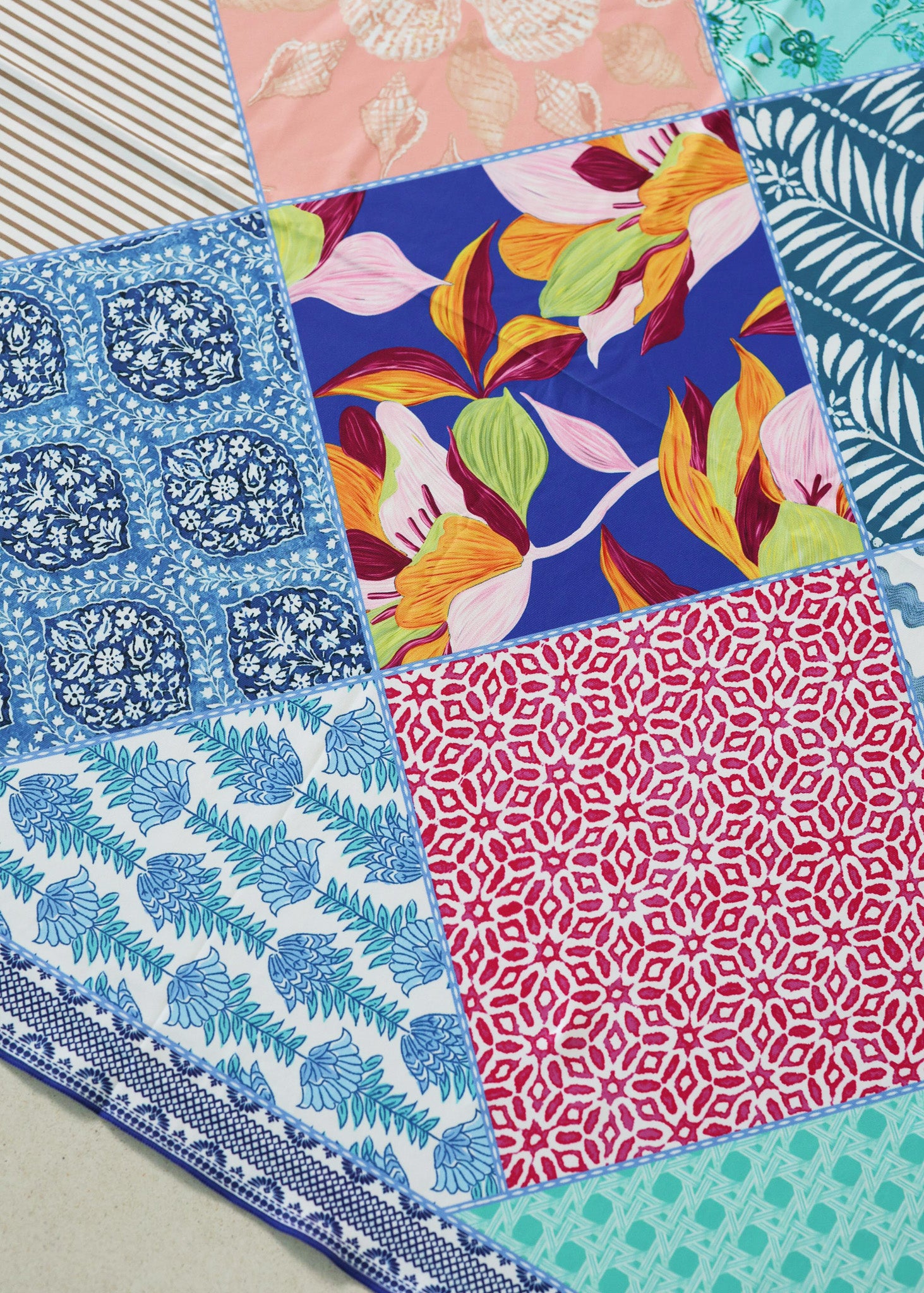 Patchwork scarf with all 2026 Cabana Life prints