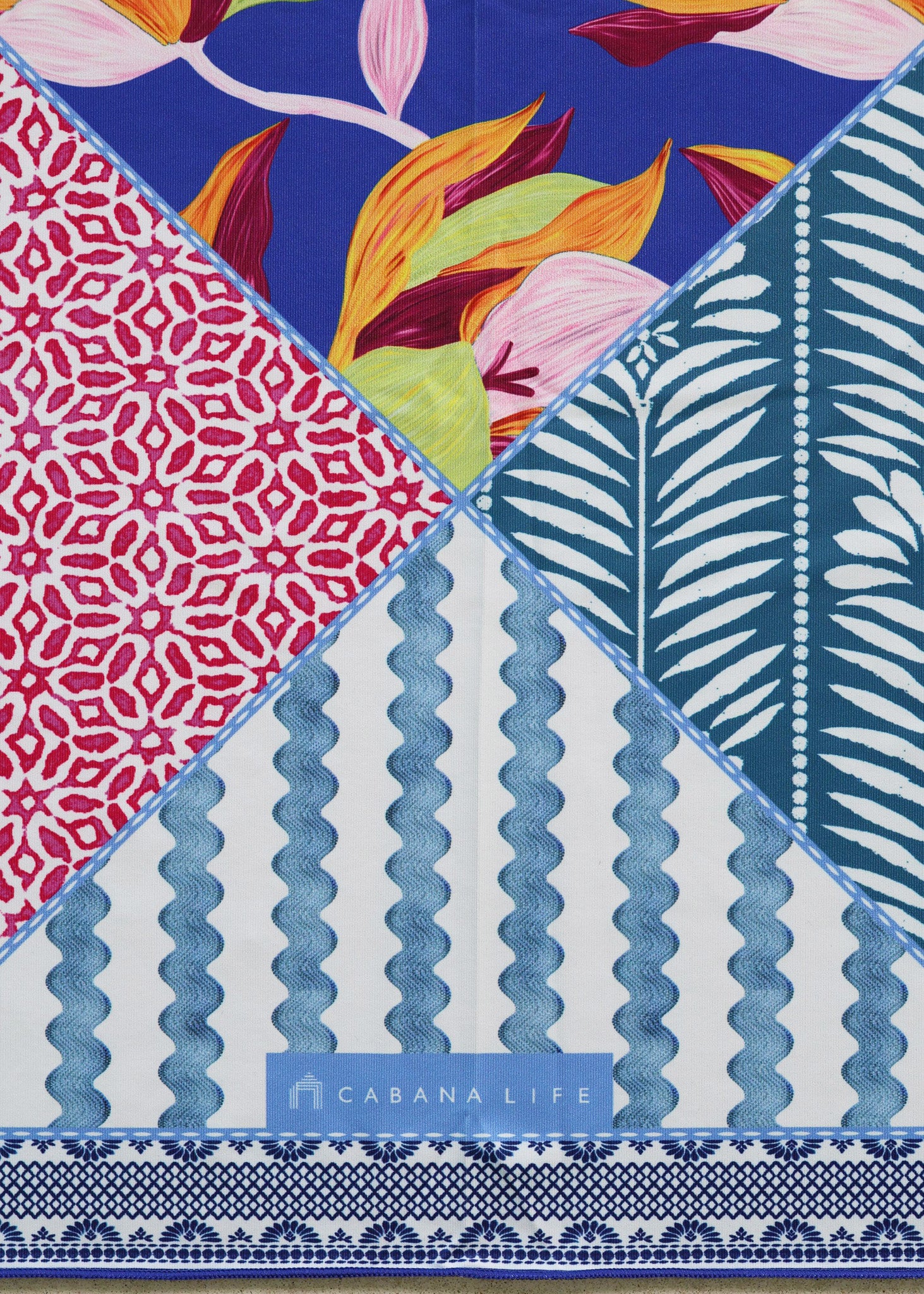 Patchwork scarf with all 2026 Cabana Life prints