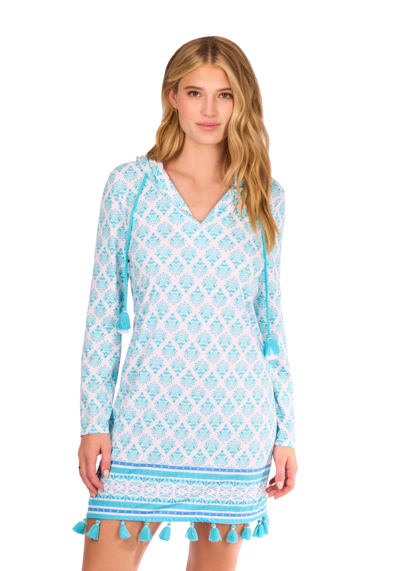 Woman wearing Amalfi Coast Hooded Cover Up