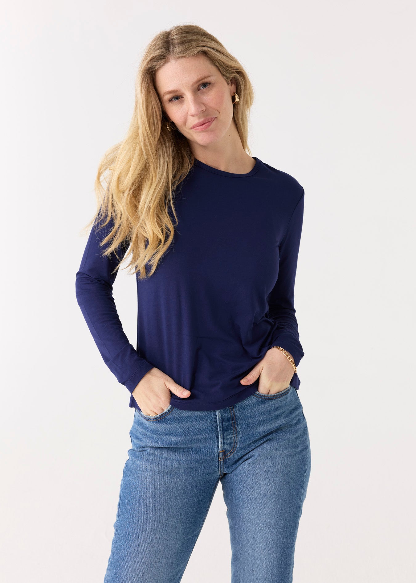 Vivo Basic Satin Cap Sleeve Top - Navy Blue