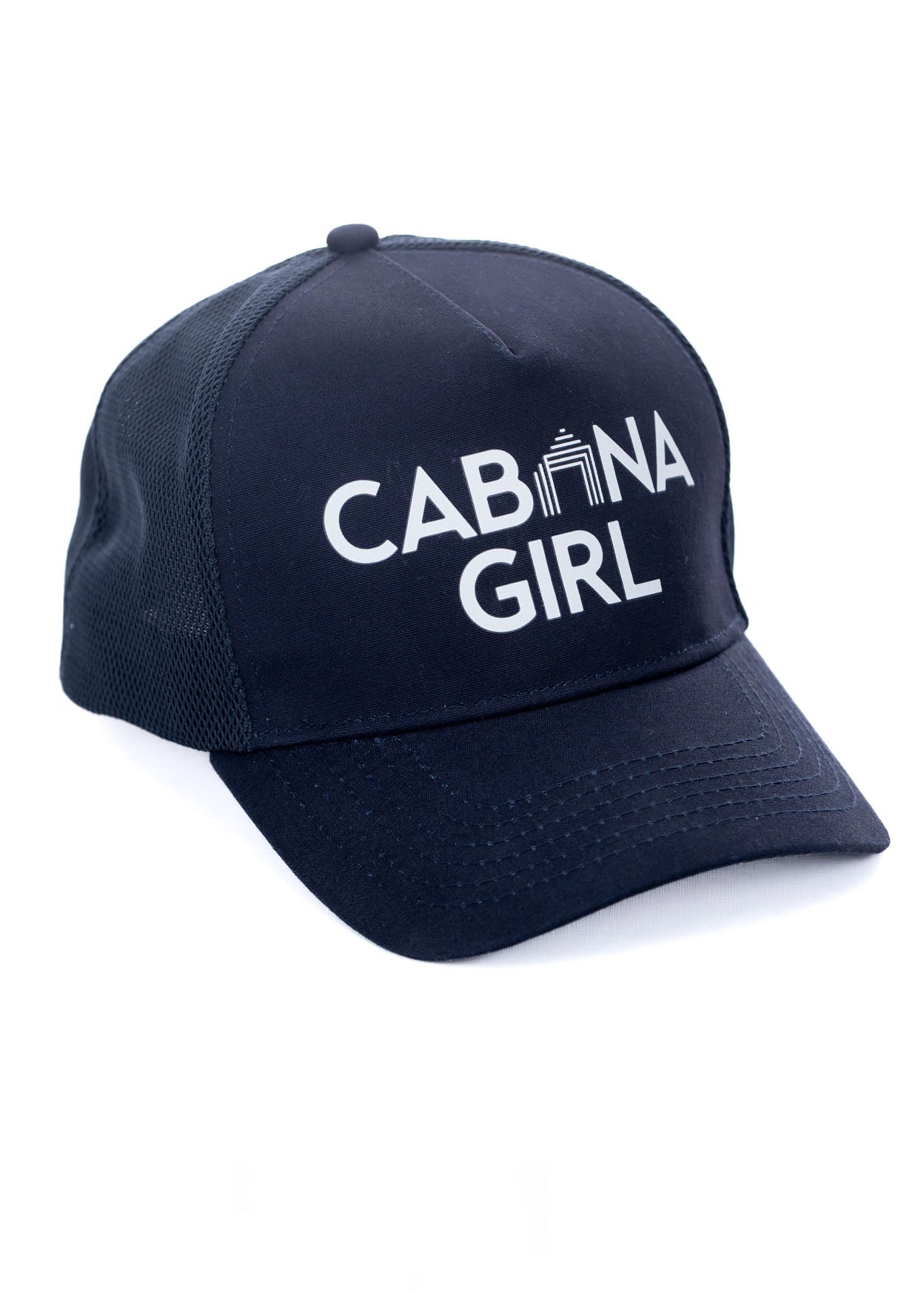 Navy Cabana Girl Hat on white background.