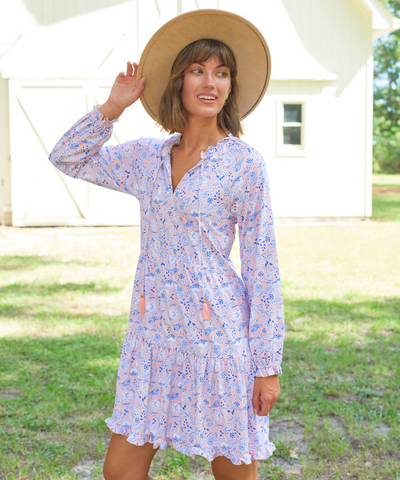 Woman wearing Marion Square Embroidered Tiered Ruffle Dress