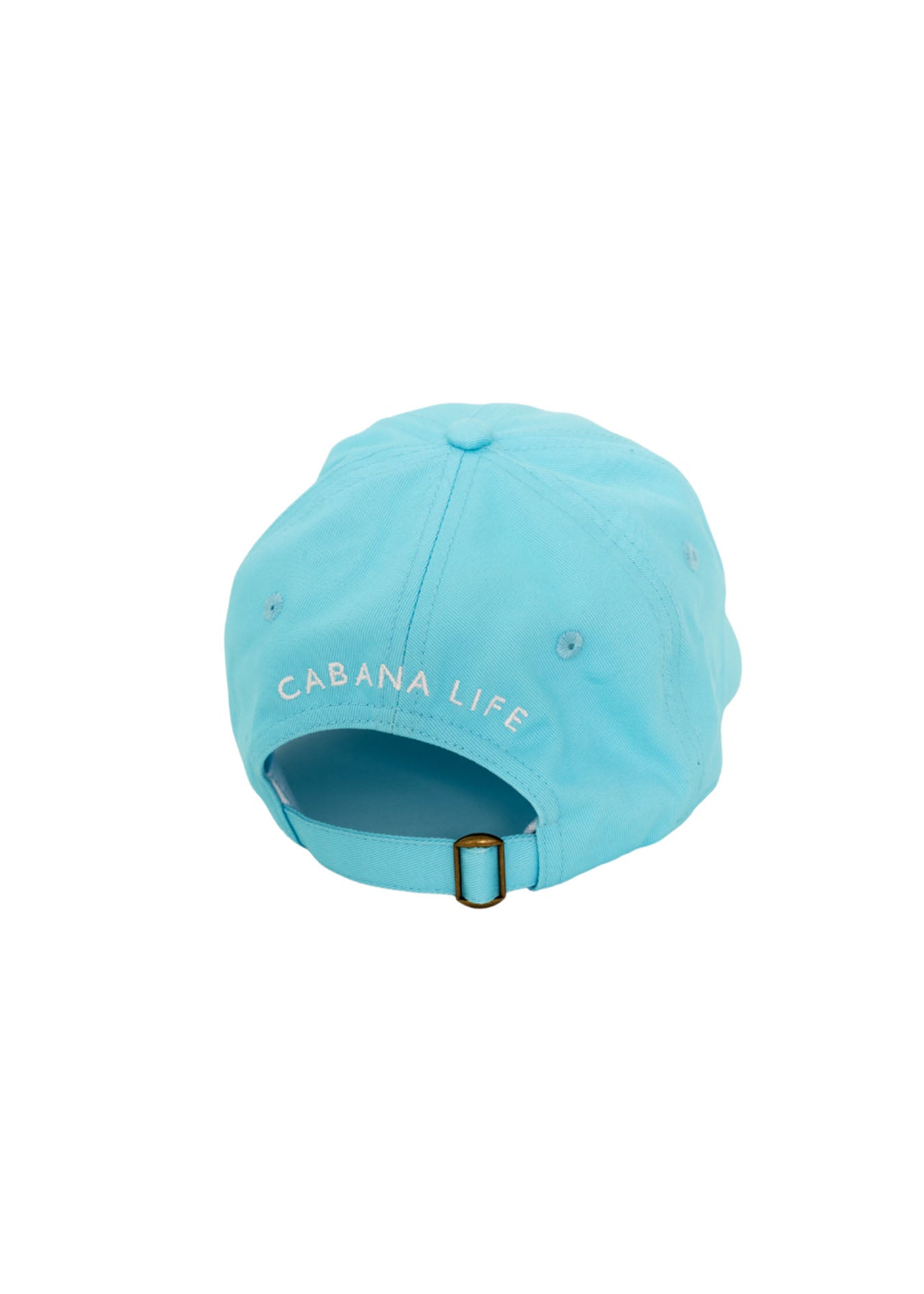 Back of Aqua Cabana Life Baseball Hat on white background