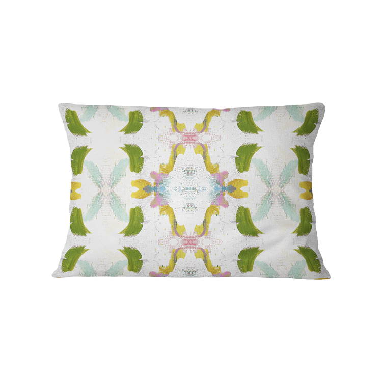 Decorative pillow with a colorful abstract pattern on a white background