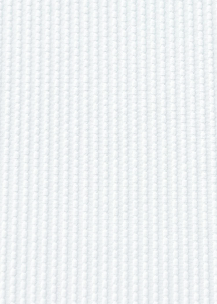 A close-up of a white textured fabric with a fine vertical ribbed pattern.