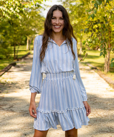 Woman wearing Aspen Ruffle Dress