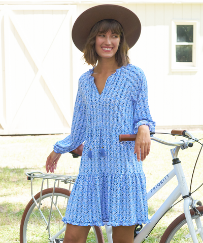 Woman wearing Sullivan's Island Embroidered Tiered Ruffle Dress