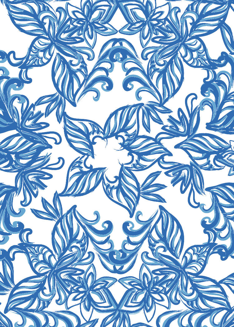 Blue floral pattern on a white background