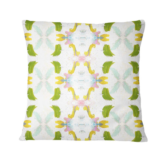 Decorative pillow with a colorful geometric pattern on a white background