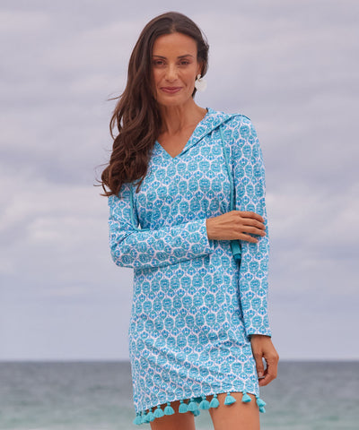 Woman wearing Cabana Life sun protective full coveragedress.