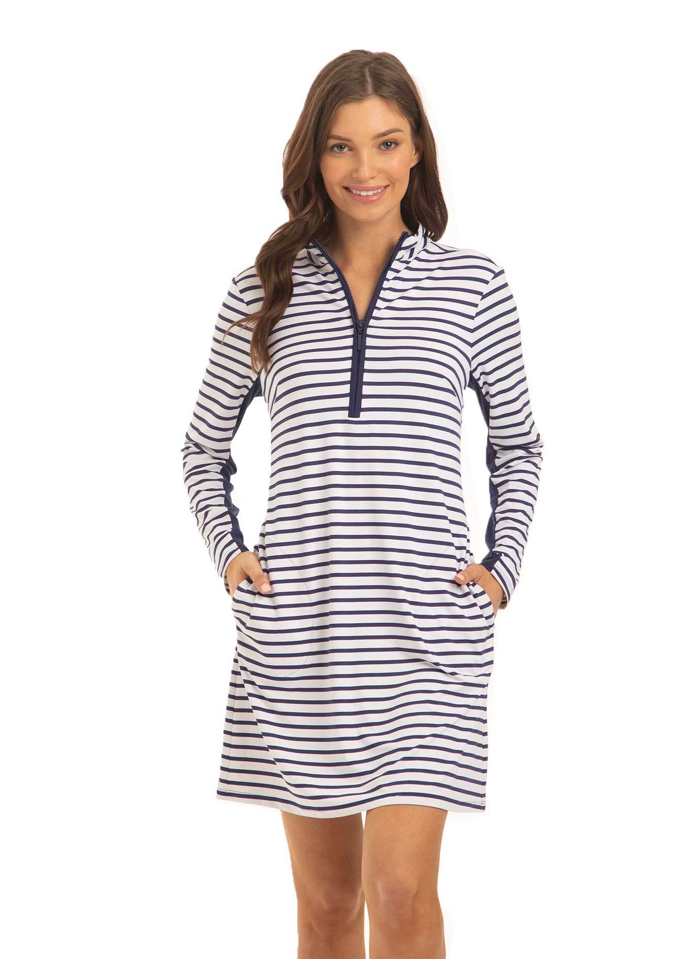 Navy Stripe 1/4 Zip Sport Dress | Cabana Life