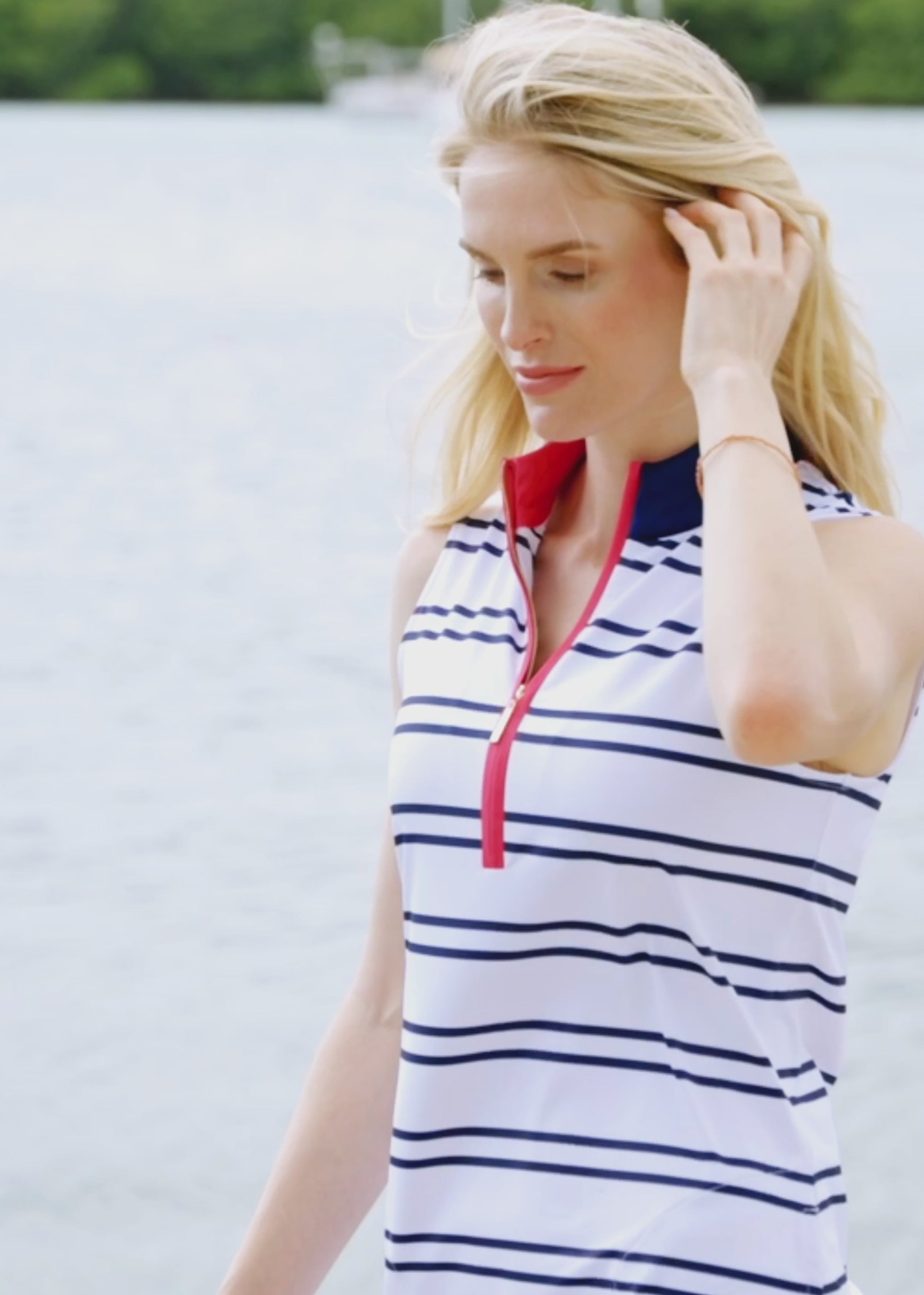 Video of Stripe 1/4 Zip Sleeveless Sport Dress