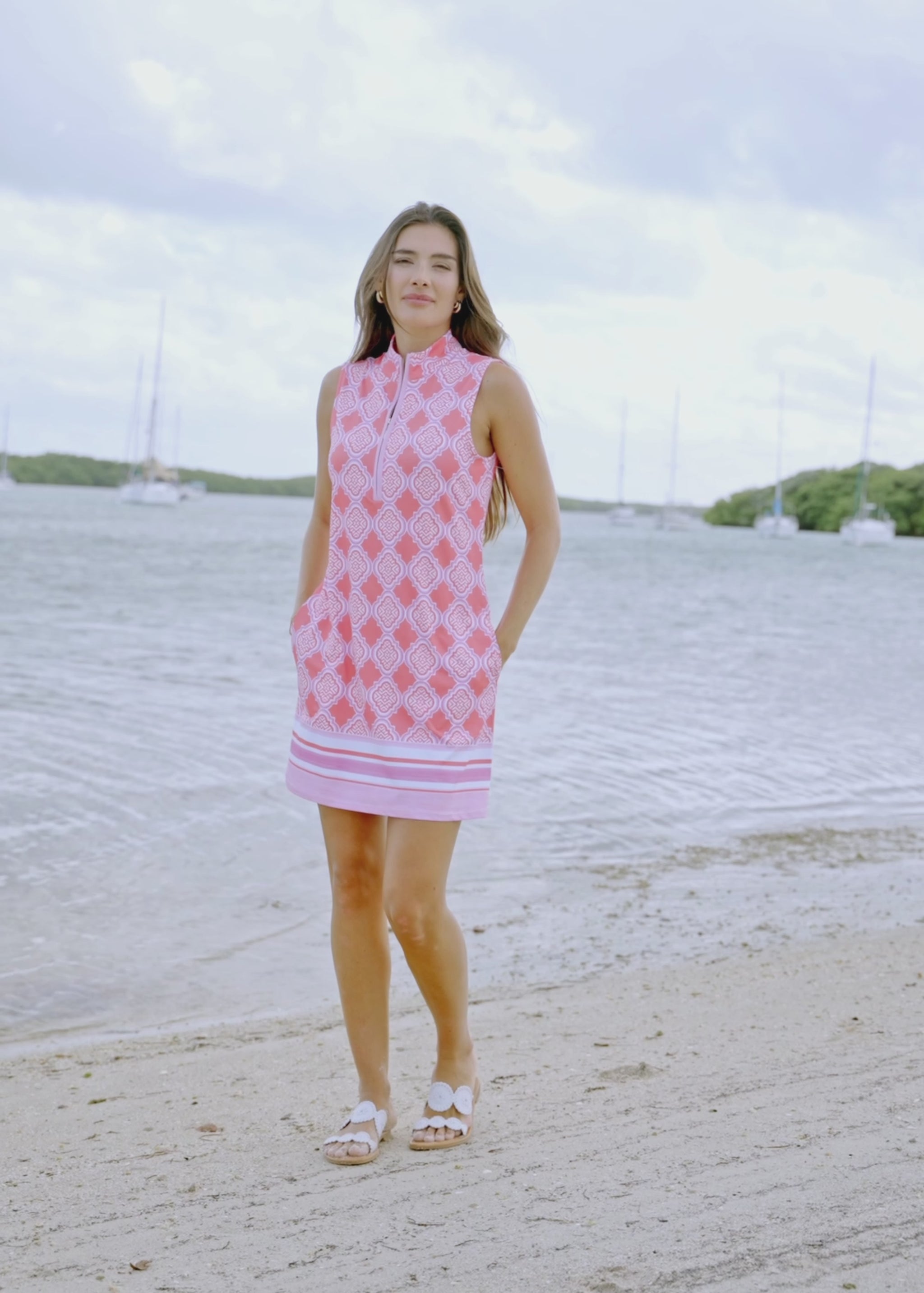 Video of Coral Geo 1/4 Zip Sleeveless Sport Dress