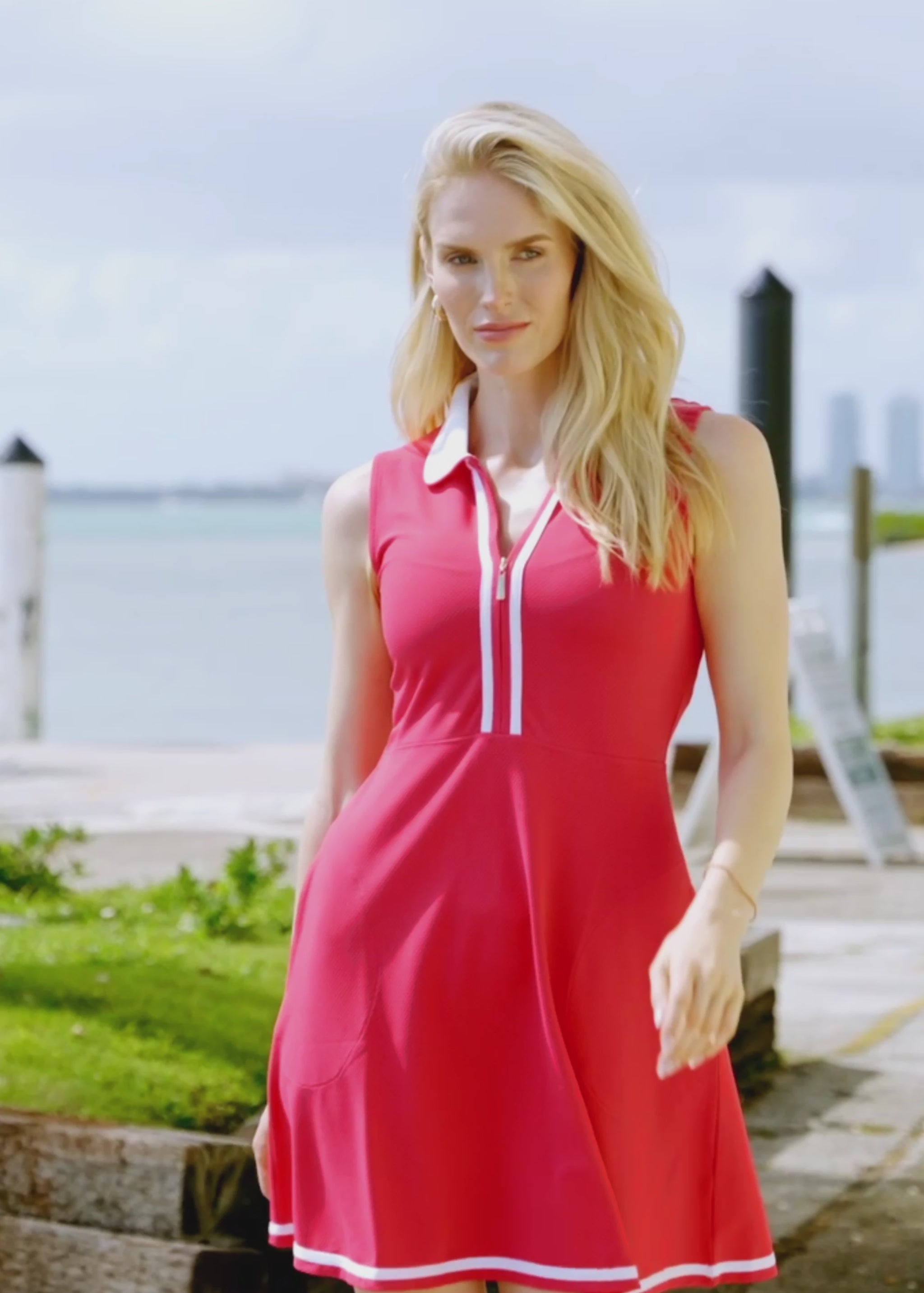 Video of Red Sleeveless Collared Sport Dress