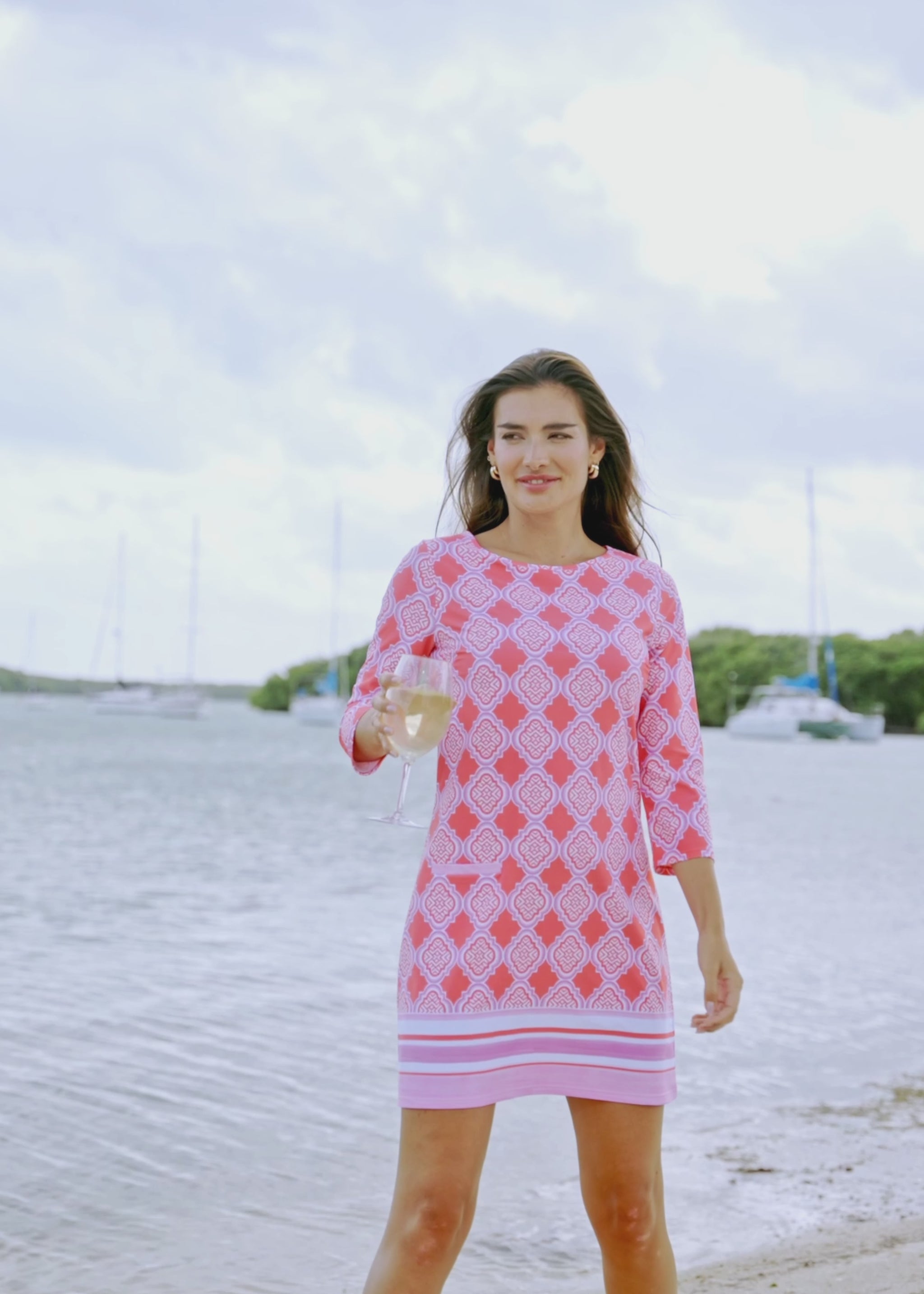 Video of Coral Geo Cabana Shift Dress