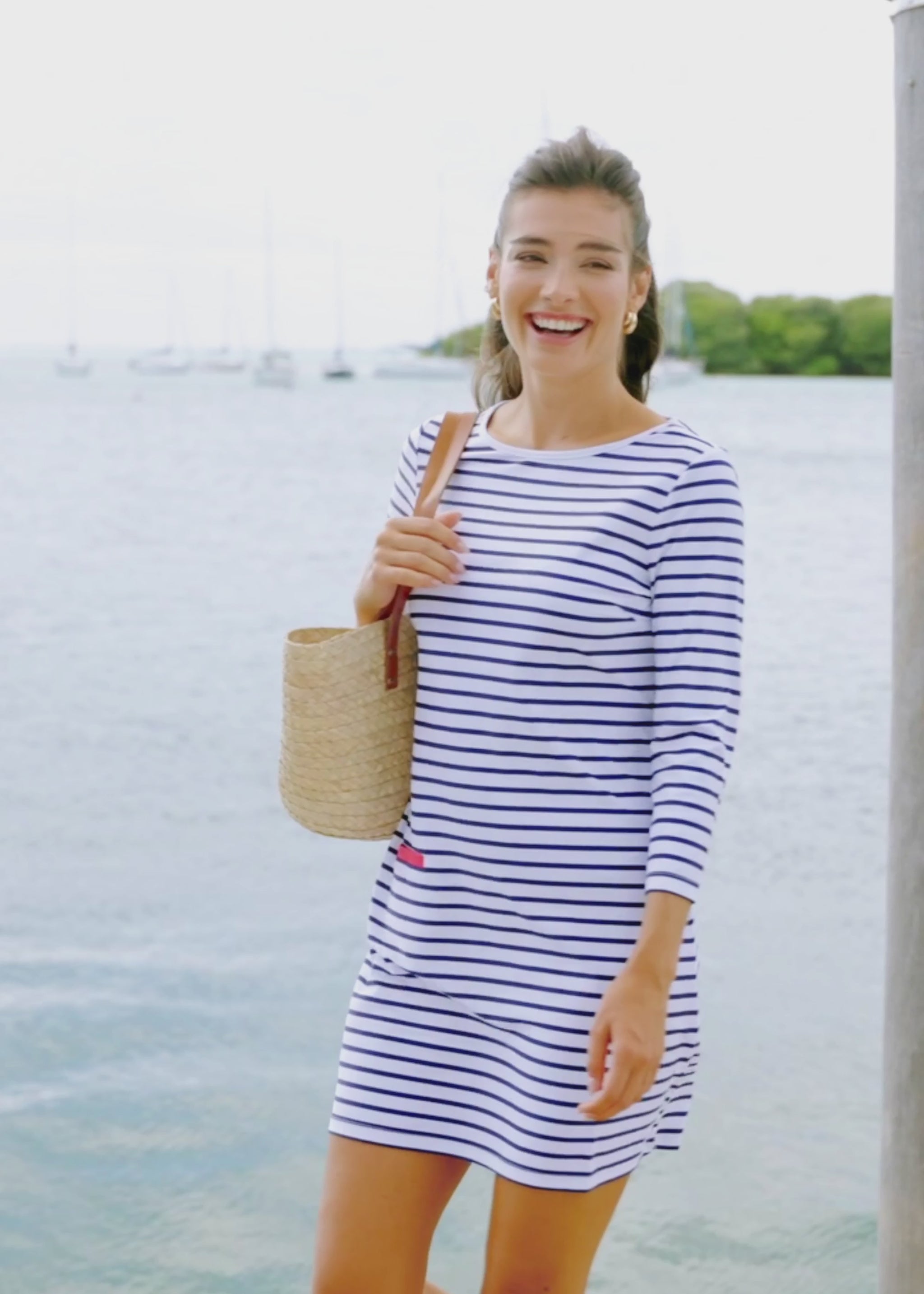 Video of Navy Stripe Cabana Shift Dress