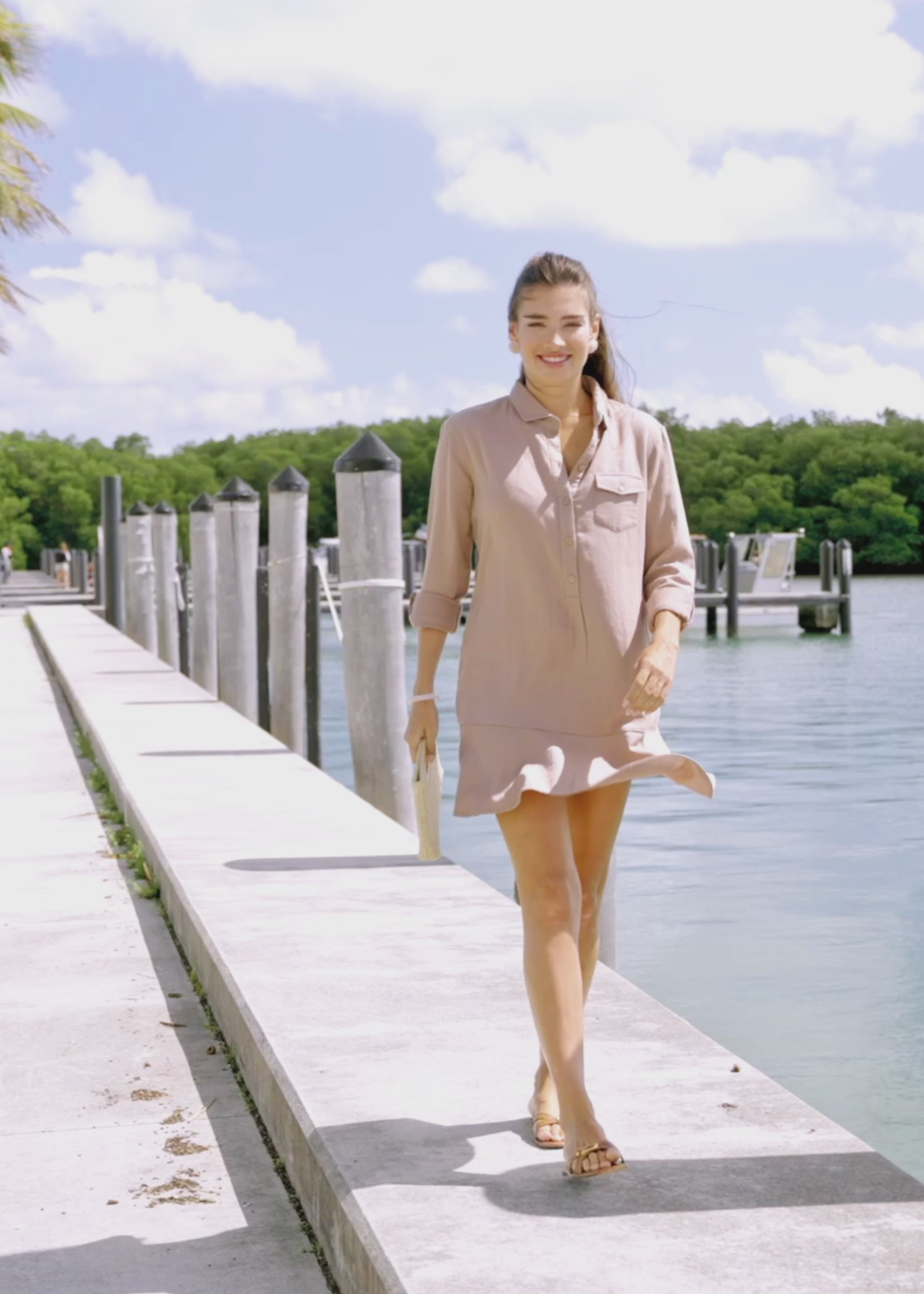 Video of Sand Gauze Button Front Dress
